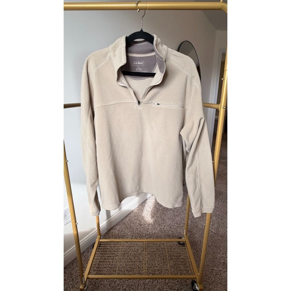 L.L. Bean Men's Trail Fitness Fleece Quarter-Zip Pullover Oatmeal Tan Size L